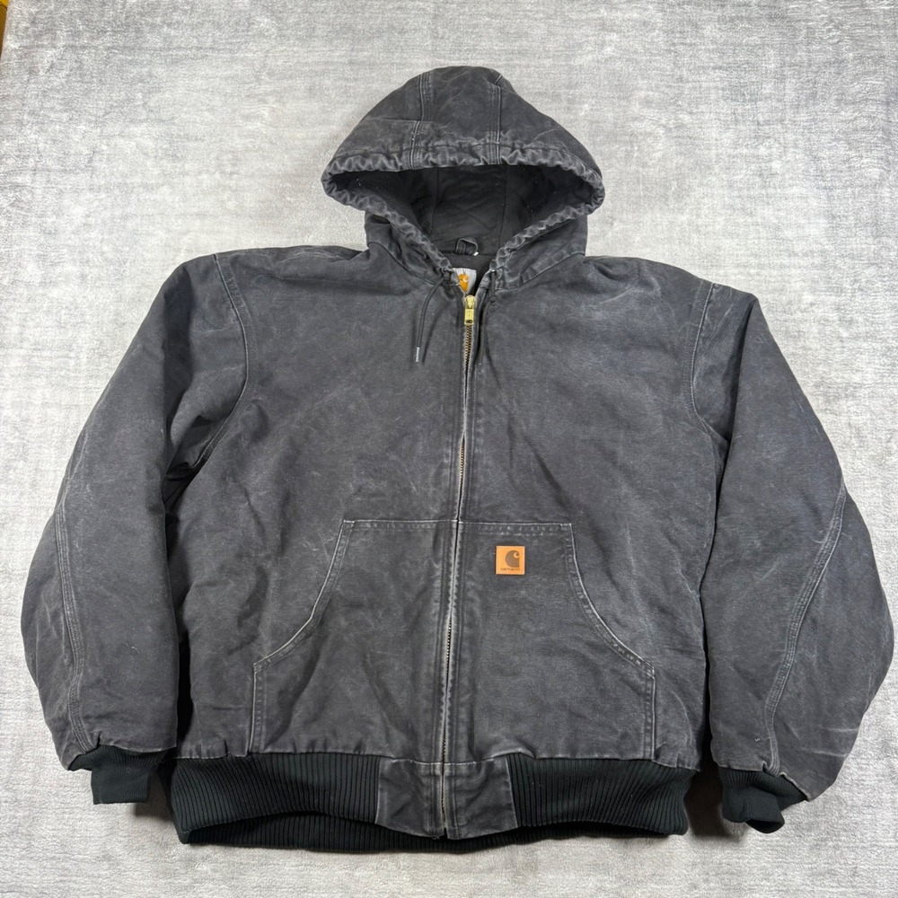 Carhartt Jacket Mens 2XL Black J130 BLK Active Hooded Duck Canvas Workwear Coat